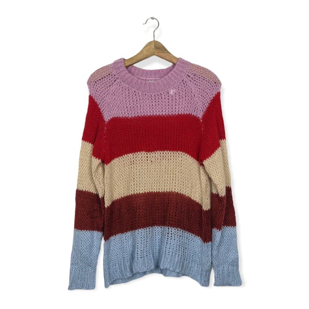 J.O.A. Colorblock Stripe Chunky Knit Pullover Swe… - image 1